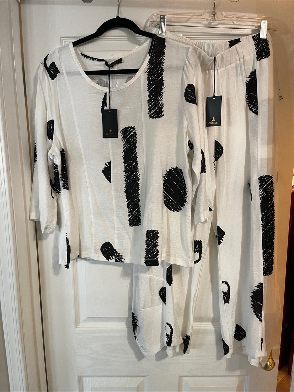 Radzoli White Top with Black Scribble Print - Women